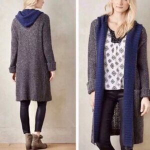 Anthropologie Gray and Blue Hooded Cardigan